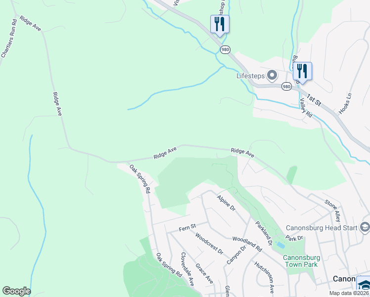 map of restaurants, bars, coffee shops, grocery stores, and more near 677 Ridge Avenue in Canonsburg