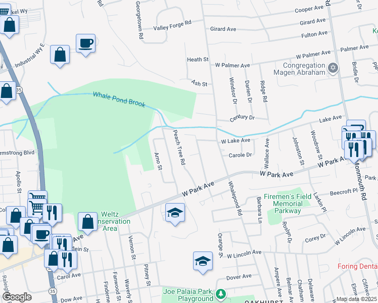 map of restaurants, bars, coffee shops, grocery stores, and more near 2 Michaels Court in Monmouth County