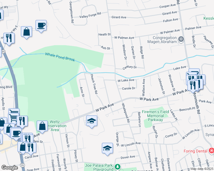 map of restaurants, bars, coffee shops, grocery stores, and more near 36 Heath Avenue in Monmouth County