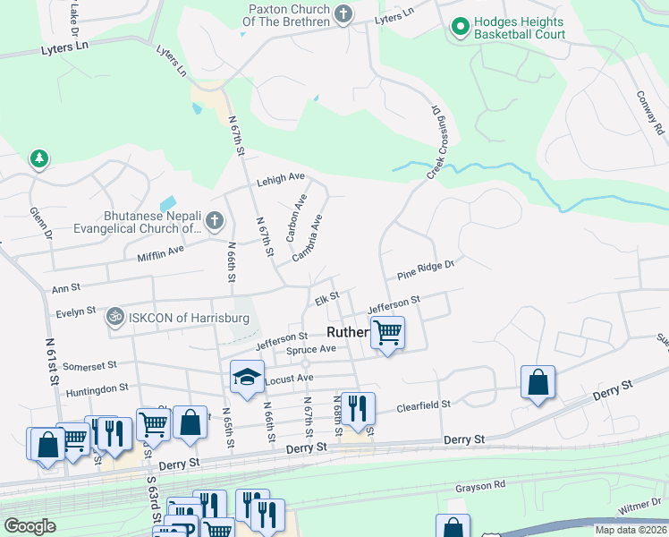 map of restaurants, bars, coffee shops, grocery stores, and more near 615 Cambria Avenue in Harrisburg