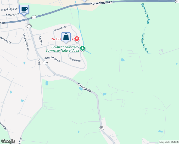 map of restaurants, bars, coffee shops, grocery stores, and more near 356 Coachman Lane in Palmyra
