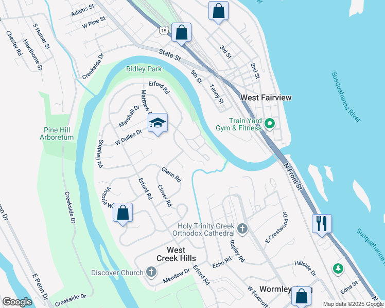 map of restaurants, bars, coffee shops, grocery stores, and more near 831 Erford Road in Camp Hill