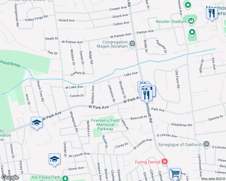 map of restaurants, bars, coffee shops, grocery stores, and more near 11 Johnston Street in Monmouth County