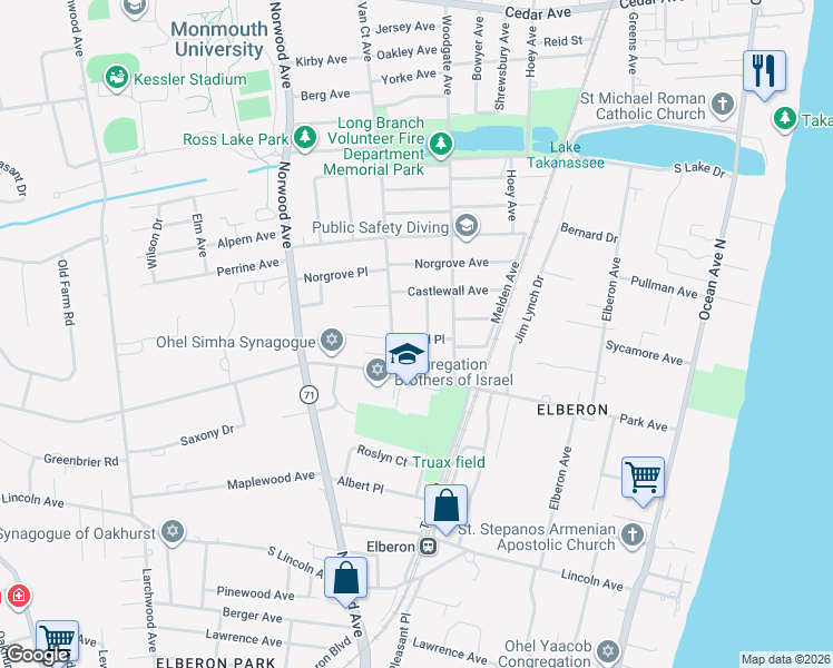 map of restaurants, bars, coffee shops, grocery stores, and more near 993 Van Court Avenue in Long Branch