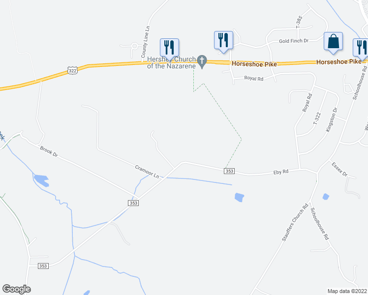 map of restaurants, bars, coffee shops, grocery stores, and more near 975 Eby Road in Palmyra
