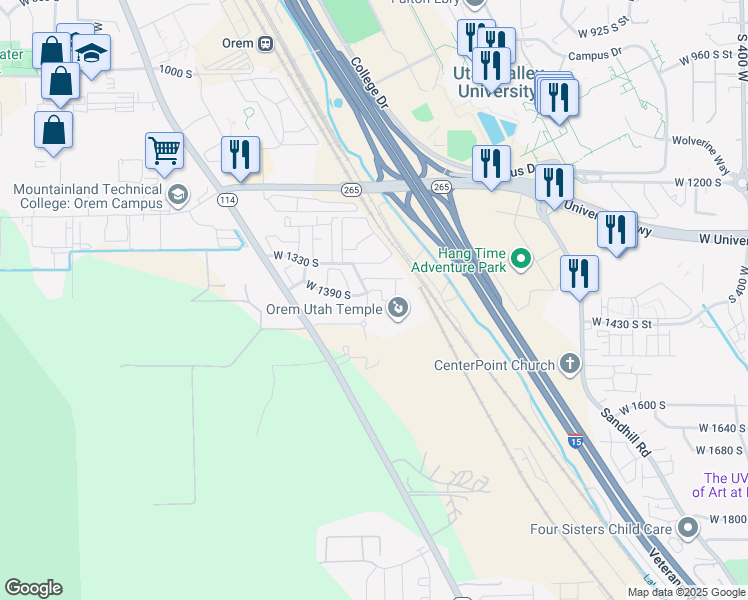 map of restaurants, bars, coffee shops, grocery stores, and more near 1398 South 1050 West in Orem