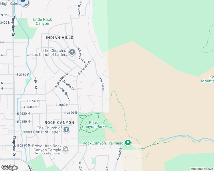 map of restaurants, bars, coffee shops, grocery stores, and more near 2848 Foothill Drive in Provo