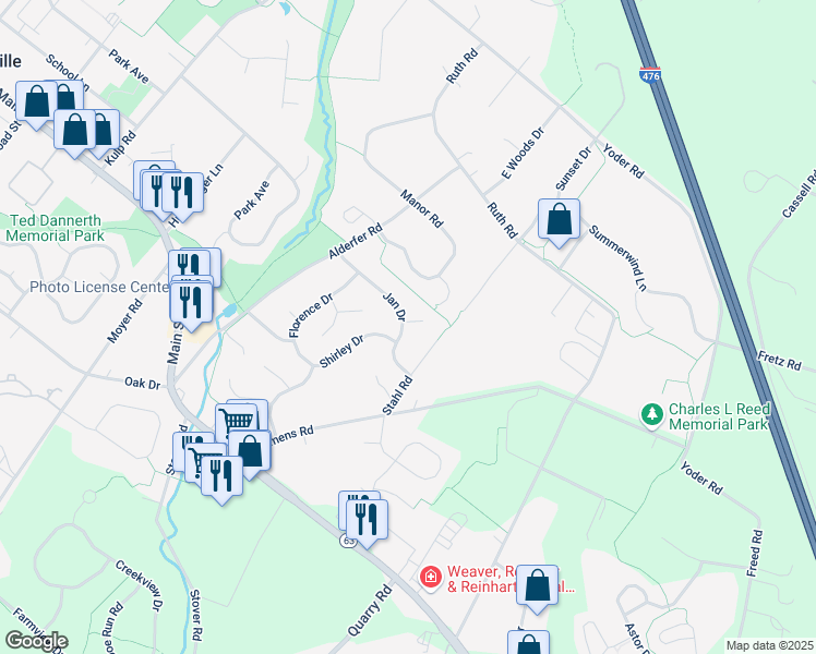 map of restaurants, bars, coffee shops, grocery stores, and more near 254 Jan Drive in Harleysville