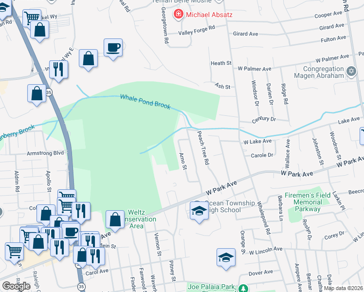 map of restaurants, bars, coffee shops, grocery stores, and more near 44 Arno Street in Monmouth County