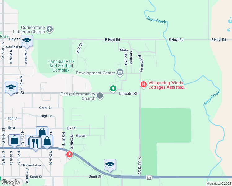 map of restaurants, bars, coffee shops, grocery stores, and more near 3010 Lincoln Street in Beatrice