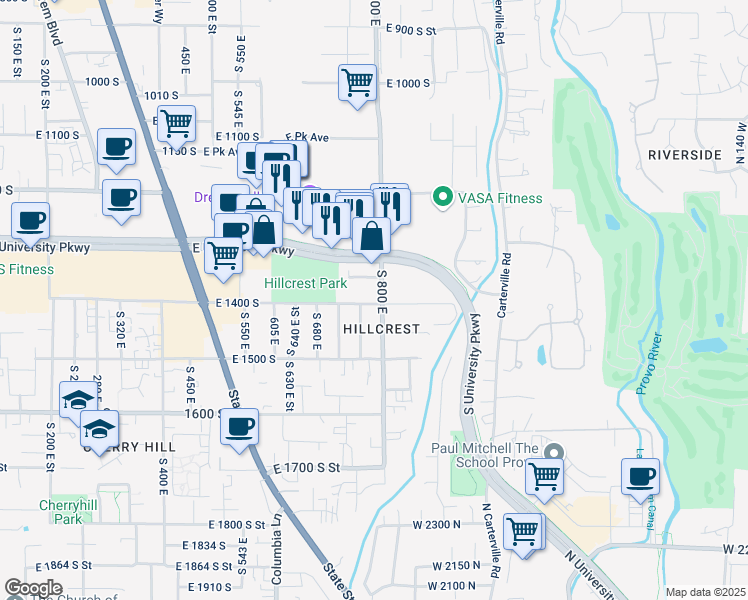 map of restaurants, bars, coffee shops, grocery stores, and more near in Orem