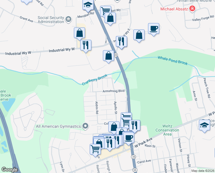 map of restaurants, bars, coffee shops, grocery stores, and more near 909 Armstrong Boulevard in Monmouth County