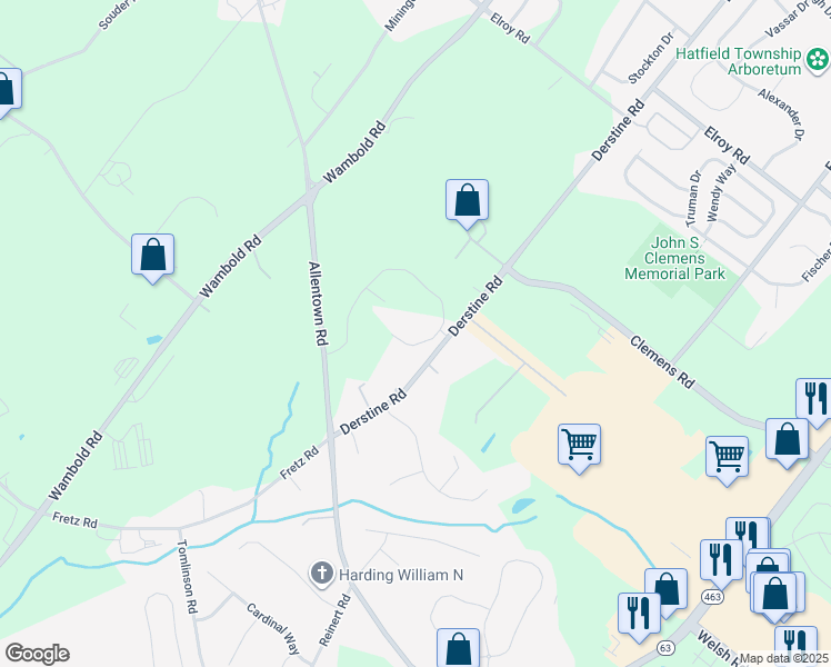 map of restaurants, bars, coffee shops, grocery stores, and more near 84 Derstine Road in Hatfield