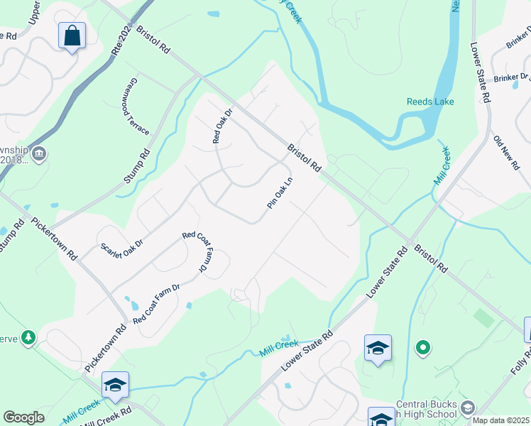 map of restaurants, bars, coffee shops, grocery stores, and more near 3425 Pin Oak Lane in Chalfont