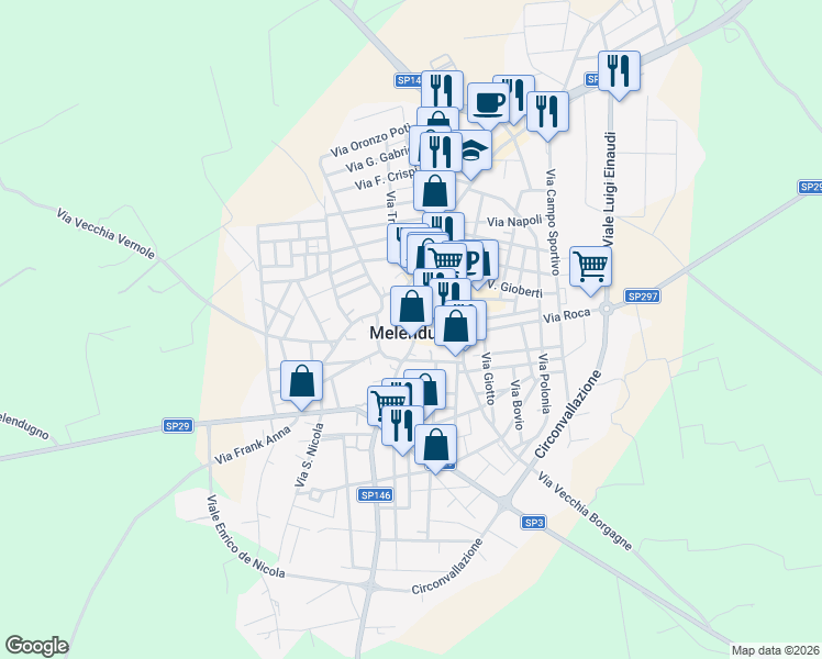 map of restaurants, bars, coffee shops, grocery stores, and more near in Melendugno