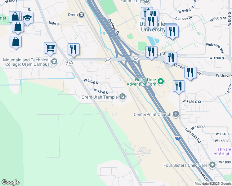 map of restaurants, bars, coffee shops, grocery stores, and more near 1410 South 1050 West Street in Orem