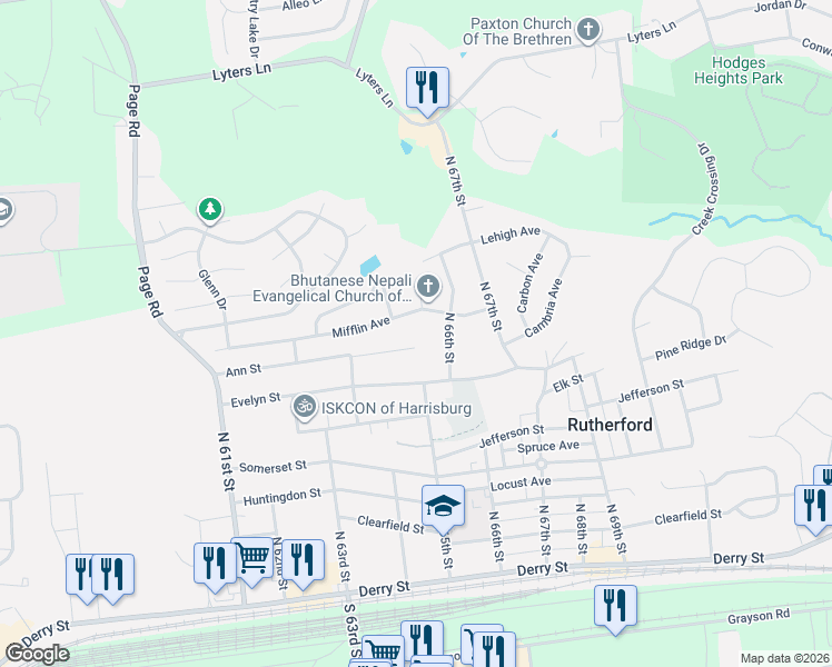 map of restaurants, bars, coffee shops, grocery stores, and more near 6467 Mifflin Avenue in Harrisburg