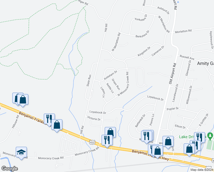 map of restaurants, bars, coffee shops, grocery stores, and more near 109 Kettle Lane in Douglassville