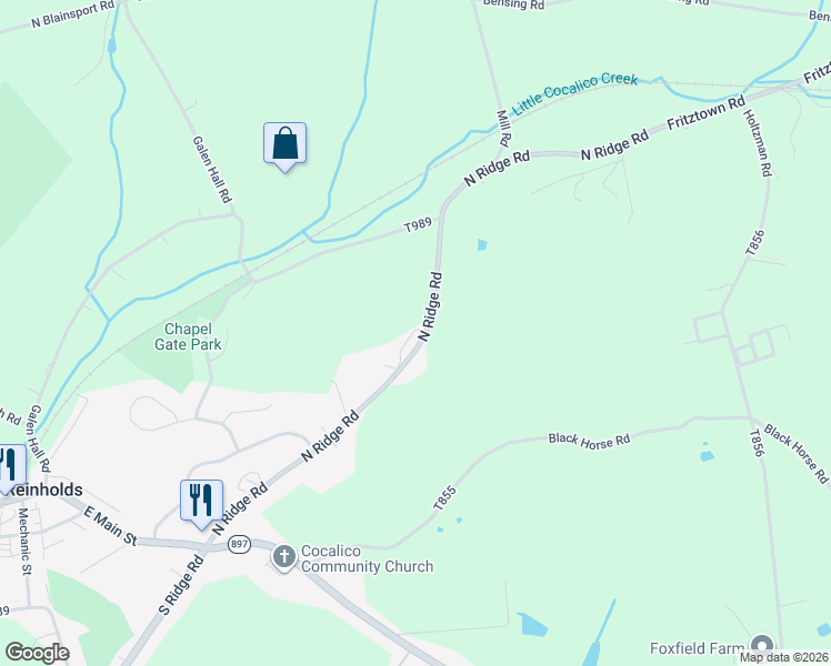 map of restaurants, bars, coffee shops, grocery stores, and more near 295 North Ridge Road in Reinholds