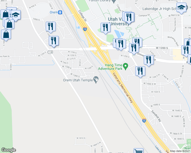 map of restaurants, bars, coffee shops, grocery stores, and more near 1023 West 1360 South in Orem