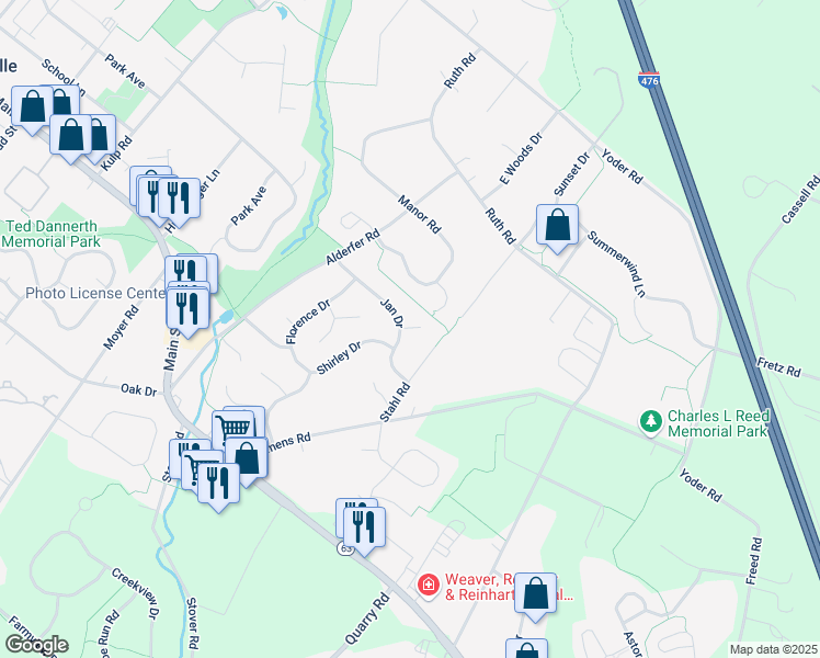 map of restaurants, bars, coffee shops, grocery stores, and more near 254 Jan Drive in Harleysville