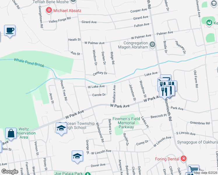 map of restaurants, bars, coffee shops, grocery stores, and more near 2 Wallace Avenue in Monmouth County