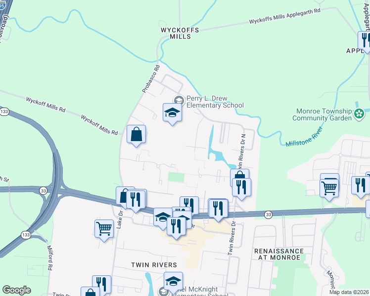 map of restaurants, bars, coffee shops, grocery stores, and more near 559 Fairfield Road in East Windsor