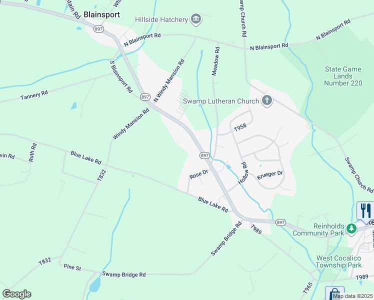 map of restaurants, bars, coffee shops, grocery stores, and more near 475 Pennsylvania 897 in Reinholds