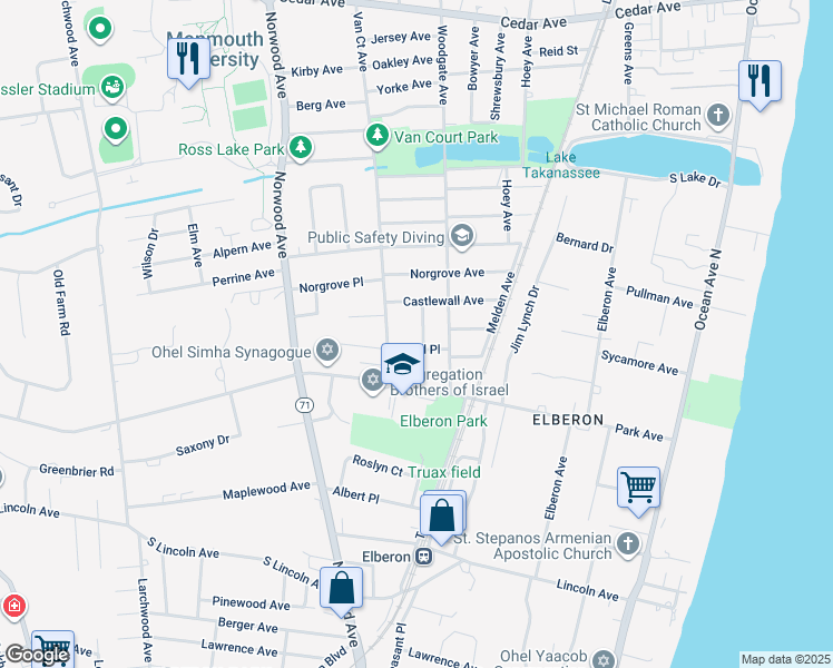 map of restaurants, bars, coffee shops, grocery stores, and more near 993 Van Court Avenue in Long Branch