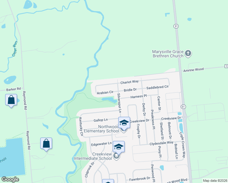 map of restaurants, bars, coffee shops, grocery stores, and more near 626 Arabian Circle in Marysville