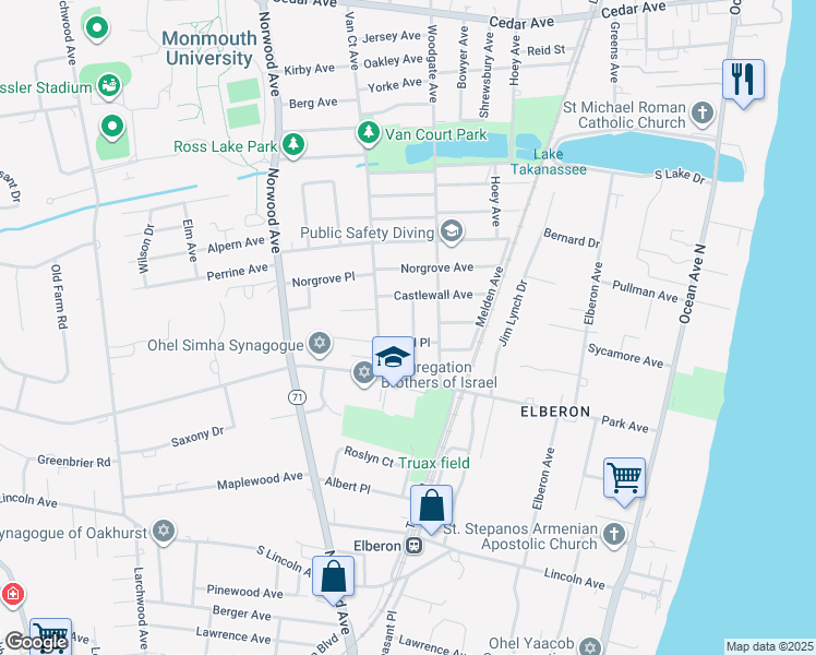 map of restaurants, bars, coffee shops, grocery stores, and more near 993 Van Court Avenue in Long Branch
