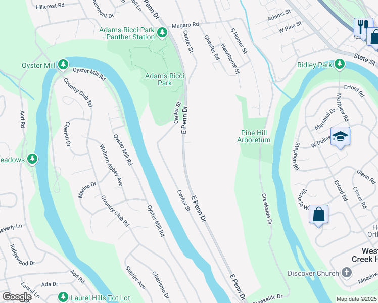 map of restaurants, bars, coffee shops, grocery stores, and more near East Penn Drive in Enola