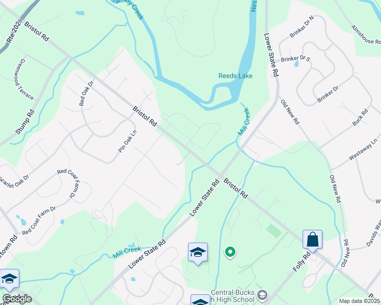 map of restaurants, bars, coffee shops, grocery stores, and more near 3355 Bristol Rd in Doylestown