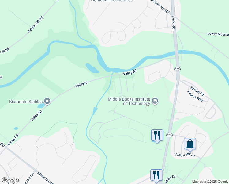 map of restaurants, bars, coffee shops, grocery stores, and more near Woodland Road in Bucks County