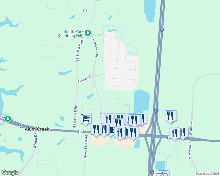 map of restaurants, bars, coffee shops, grocery stores, and more near 7266 Quailview Drive in Sunbury