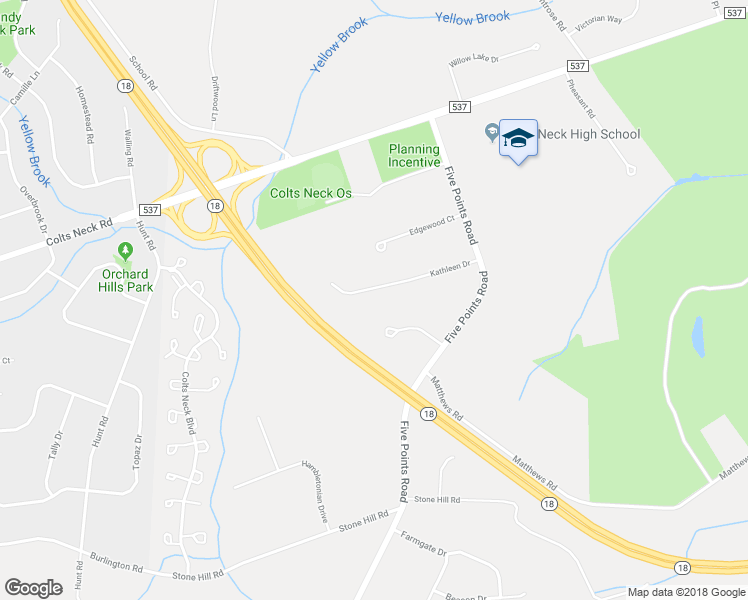 map of restaurants, bars, coffee shops, grocery stores, and more near 45 Kathleen Drive in Monmouth County