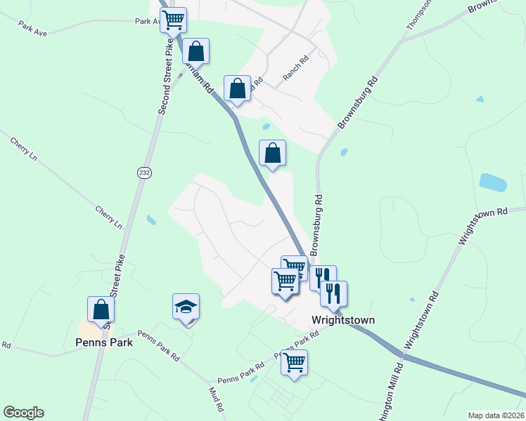 map of restaurants, bars, coffee shops, grocery stores, and more near 35 Lark Lane in Newtown