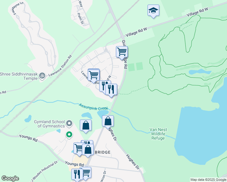 map of restaurants, bars, coffee shops, grocery stores, and more near 505 Lawrence Square Boulevard South in Lawrence Township