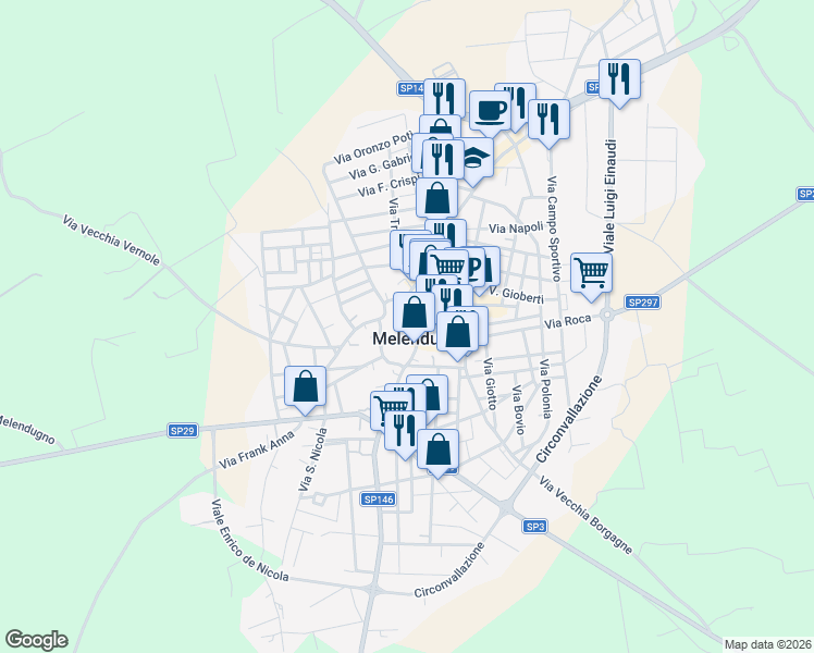 map of restaurants, bars, coffee shops, grocery stores, and more near in Melendugno