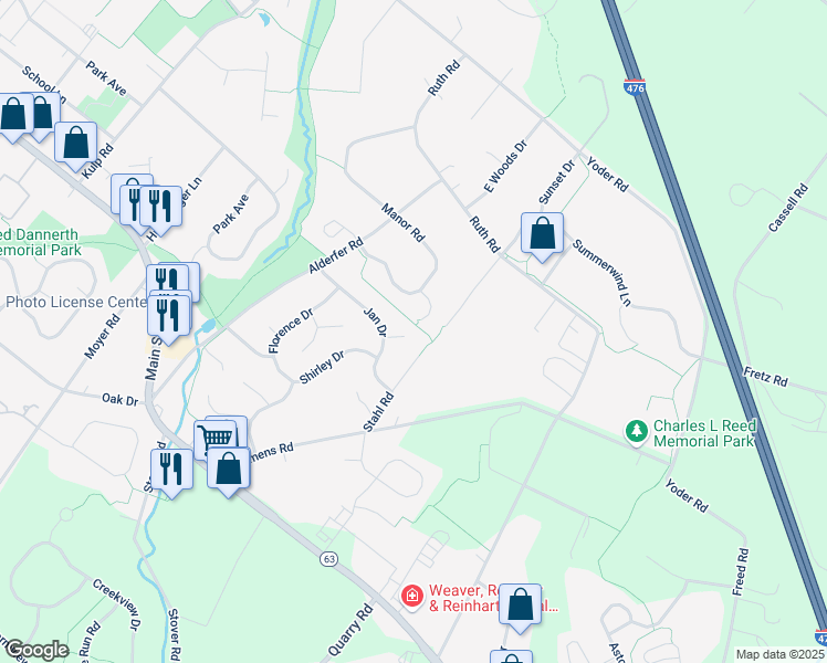 map of restaurants, bars, coffee shops, grocery stores, and more near 187 Michele Way in Harleysville