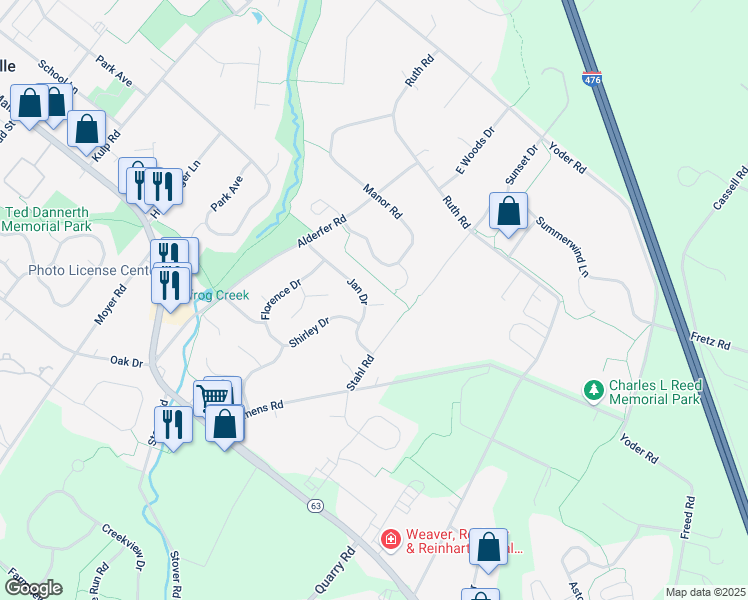 map of restaurants, bars, coffee shops, grocery stores, and more near 254 Jan Drive in Harleysville