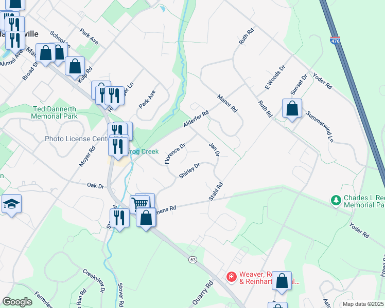 map of restaurants, bars, coffee shops, grocery stores, and more near 254 Danielle Drive in Harleysville