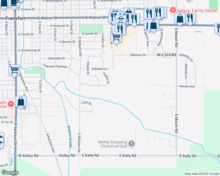 map of restaurants, bars, coffee shops, grocery stores, and more near 909-999 Forest Dr in Frankfort