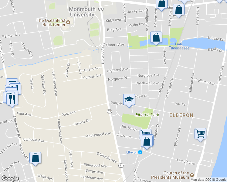map of restaurants, bars, coffee shops, grocery stores, and more near 827 Norwood Avenue in Long Branch