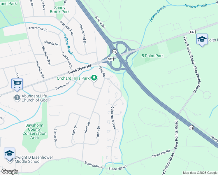 map of restaurants, bars, coffee shops, grocery stores, and more near 3 Raleigh Pass in Monmouth County