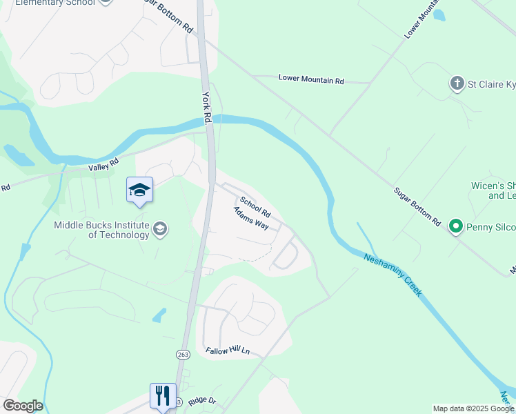 map of restaurants, bars, coffee shops, grocery stores, and more near 63 Creekview Lane in Yardley