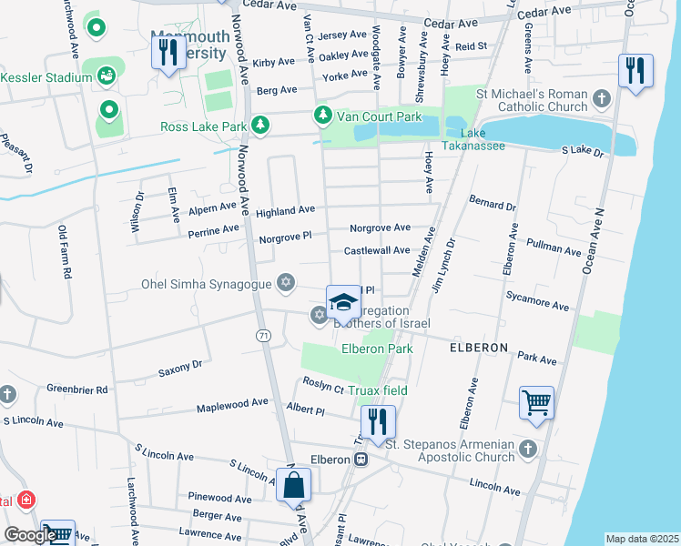 map of restaurants, bars, coffee shops, grocery stores, and more near 993 Van Court Avenue in Long Branch