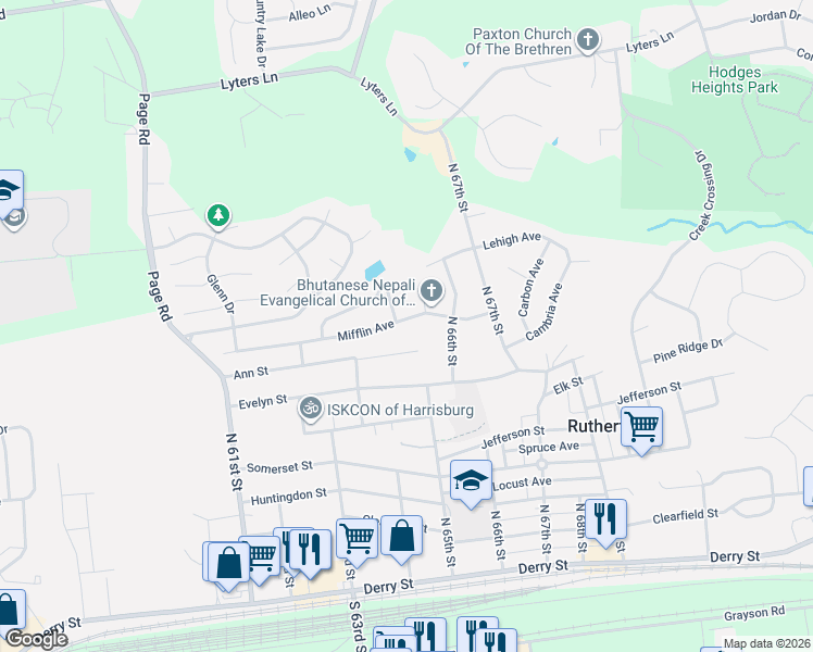 map of restaurants, bars, coffee shops, grocery stores, and more near 6467 Mifflin Avenue in Harrisburg