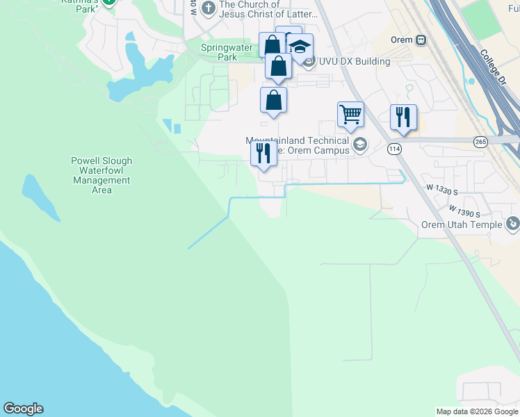 map of restaurants, bars, coffee shops, grocery stores, and more near 3 South 1600 West in Orem