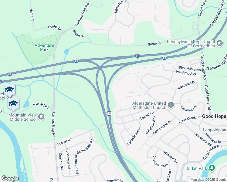 map of restaurants, bars, coffee shops, grocery stores, and more near 6365 Thornhill Lane in Mechanicsburg